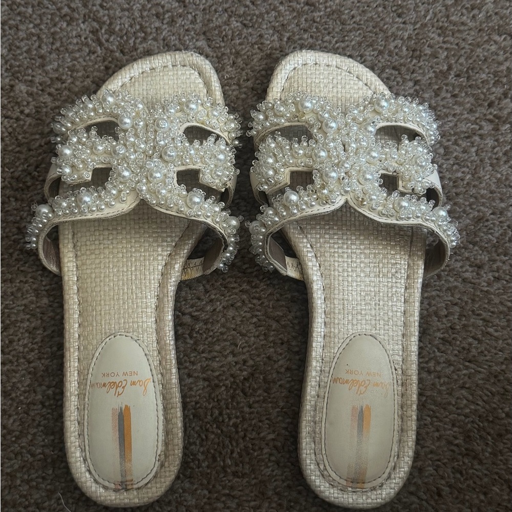 Jack Rogers Cream Pearl-Embellished Slide Sandals